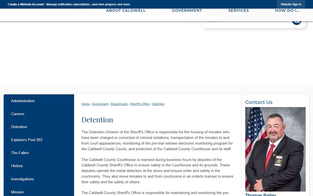 Caldwell County inmate population detention page and roster link