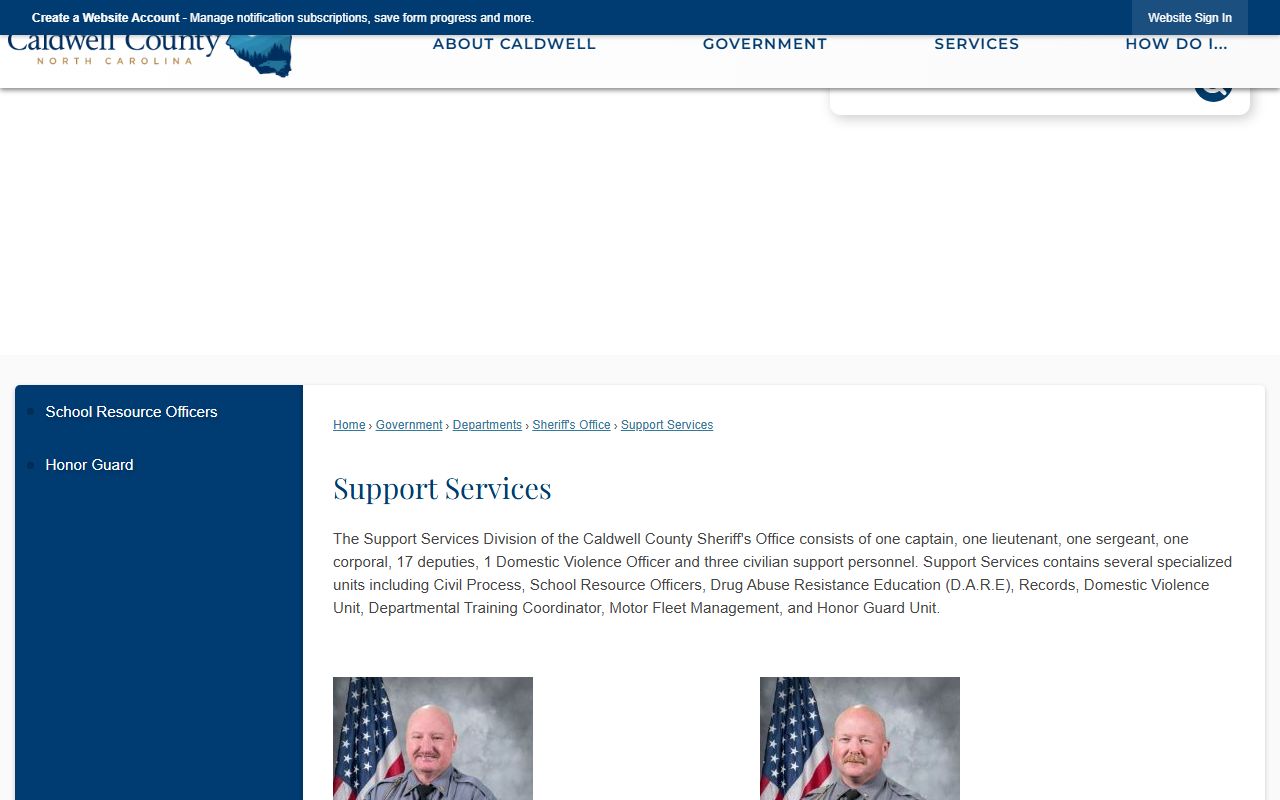 Caldwell County inmate records sheriff support services page
