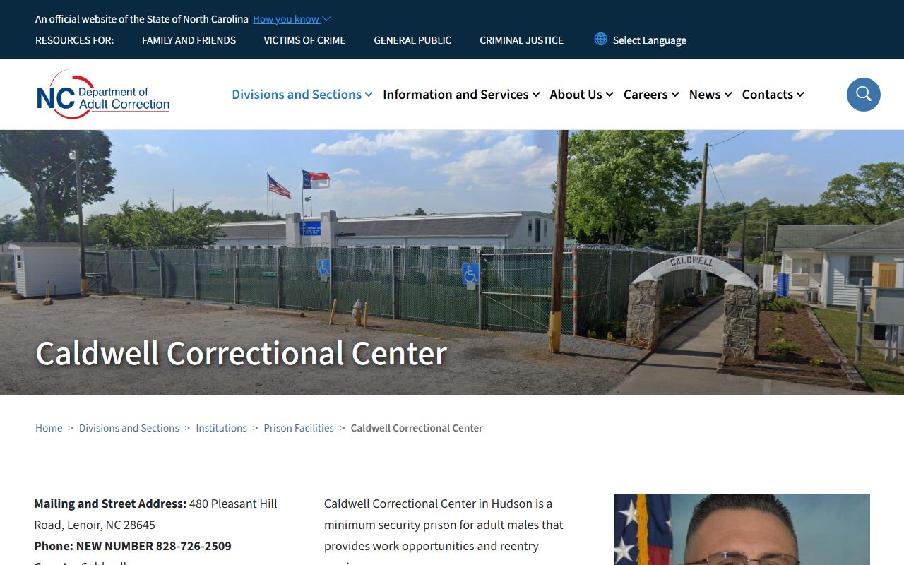 Caldwell Correctional Center offender records and NCDAC facility page